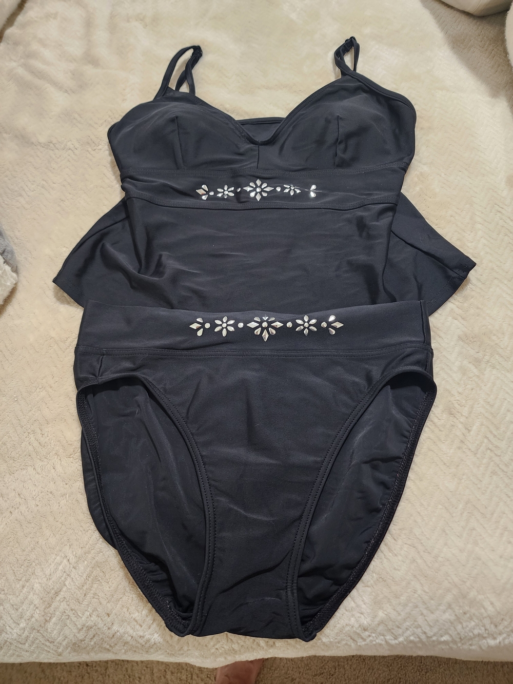 St. John's Bay Black Tankini with Embellished Detail Top Size 14 Bottoms Size 10
